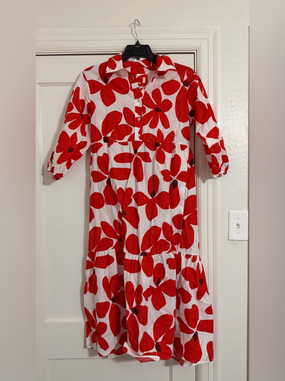 Anthropologie Red and White Floral Midi Dress